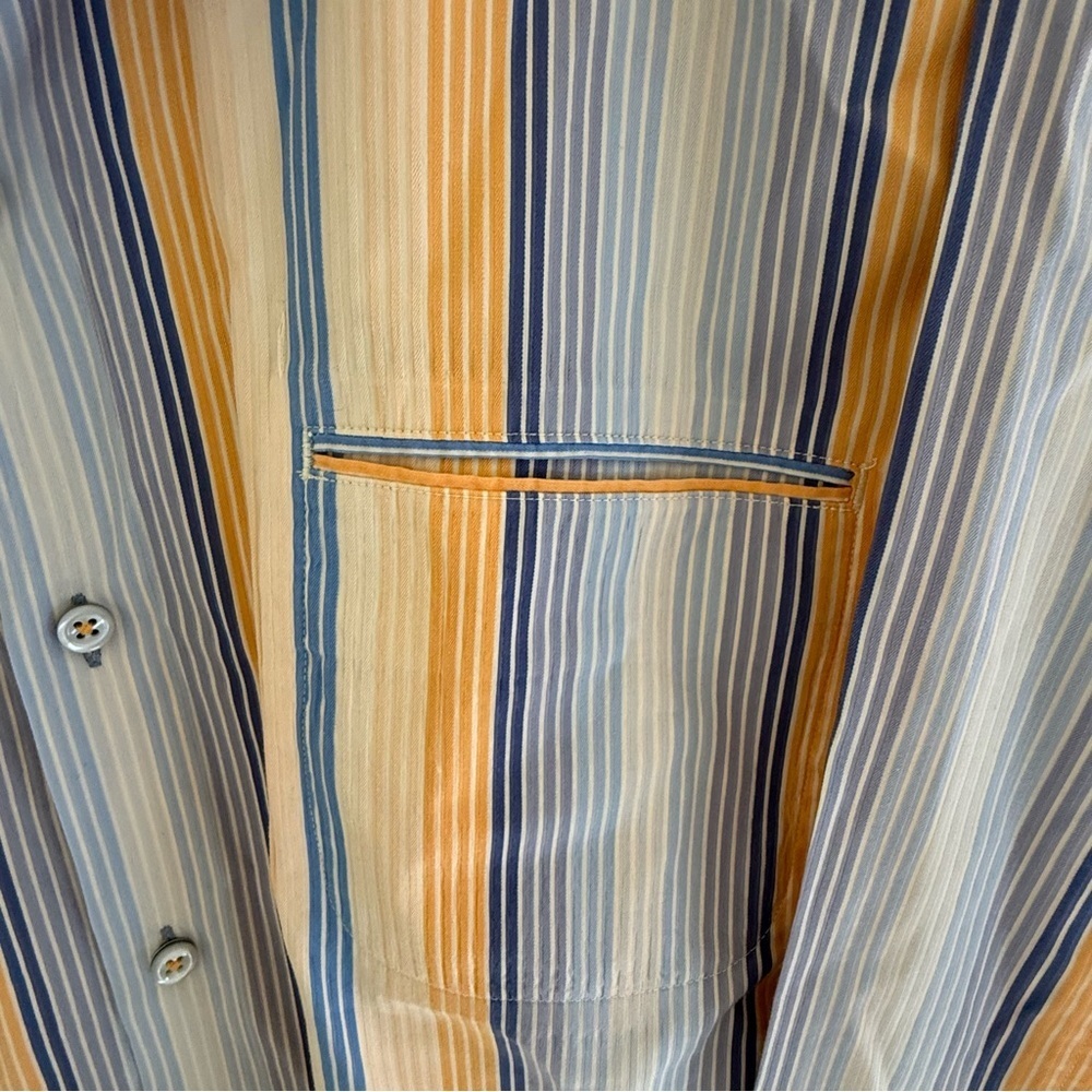 Tommy Bahama Mens XXL Cotton Silk Striped Button Down Shirt Blue Orange - Picture 5 of 9